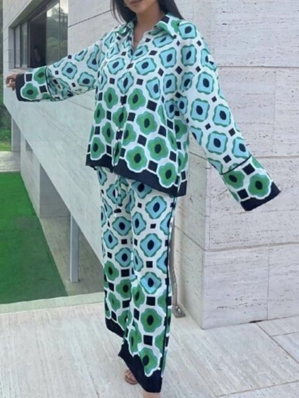ZARA 2pc SET CO ORD Flowy Geometric Print Pants and TopSIZE XL/XXL - Picture 4 of 16